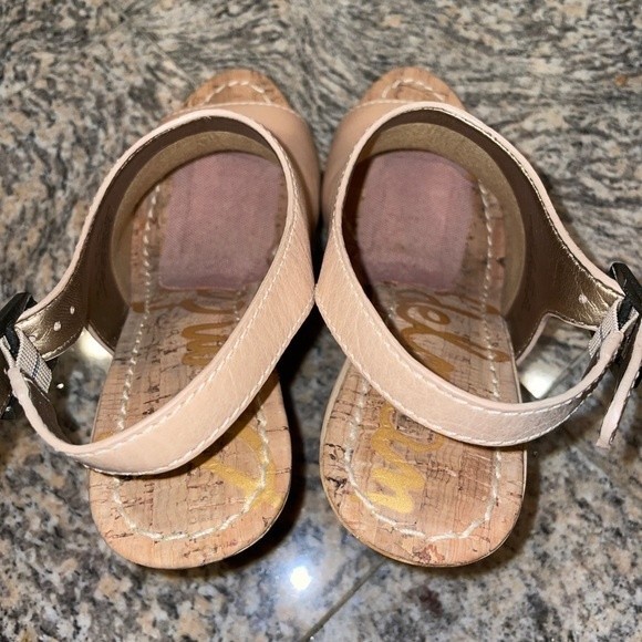 Sam Edelman Camilla Wedge Sandal Women 7.5 Nude Leather Buckle Slingback - Picture 4 of 6